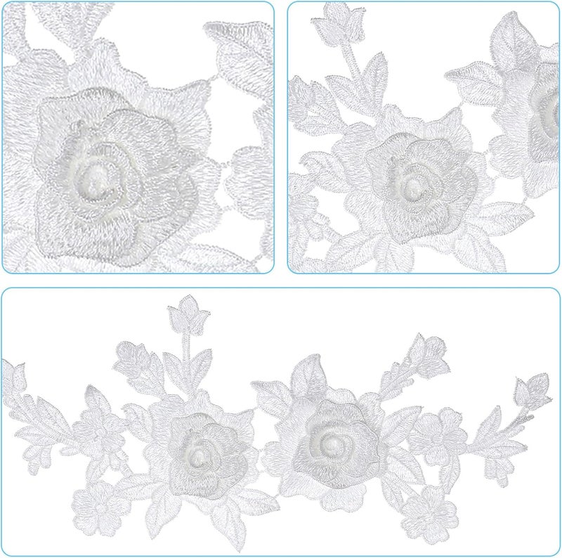 Ymapinc 2Pcs White Lace Appliques Embellishments 3D Embroidered Lace Appliques Fabric Vintage Flower Stickers for Wedding Bridal Dress Clothes DIY Crafts Accessories Backpacks Household Decoration - Image 3